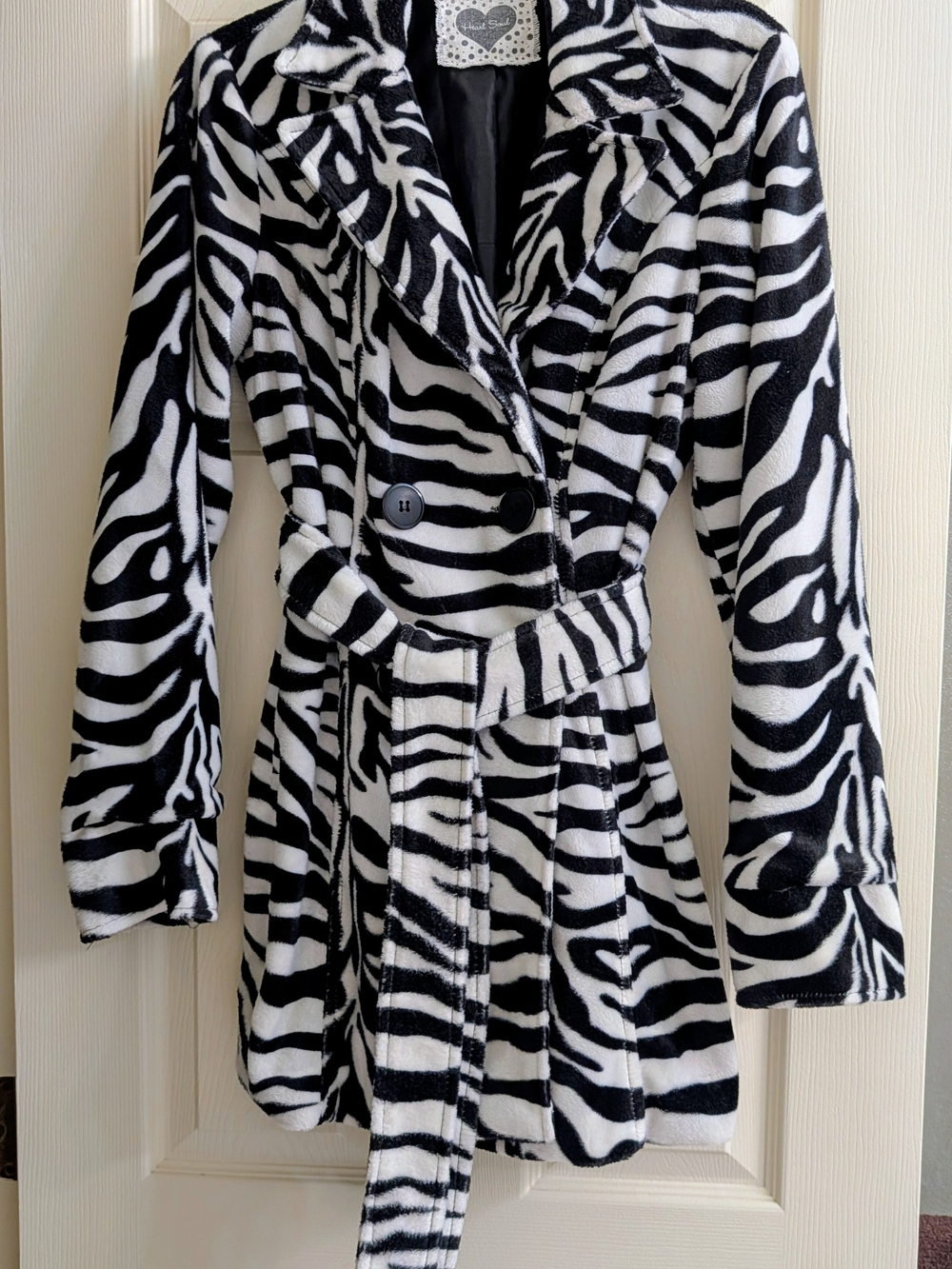 Heart Soul Black and White Zebra Print Belted Trench Coat